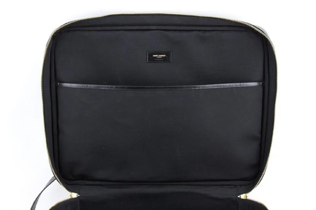 Saint Laurent Monogram Large Luggage Case Bag Dark Brown Coated Canvas Black Leather Never worn - Model View
