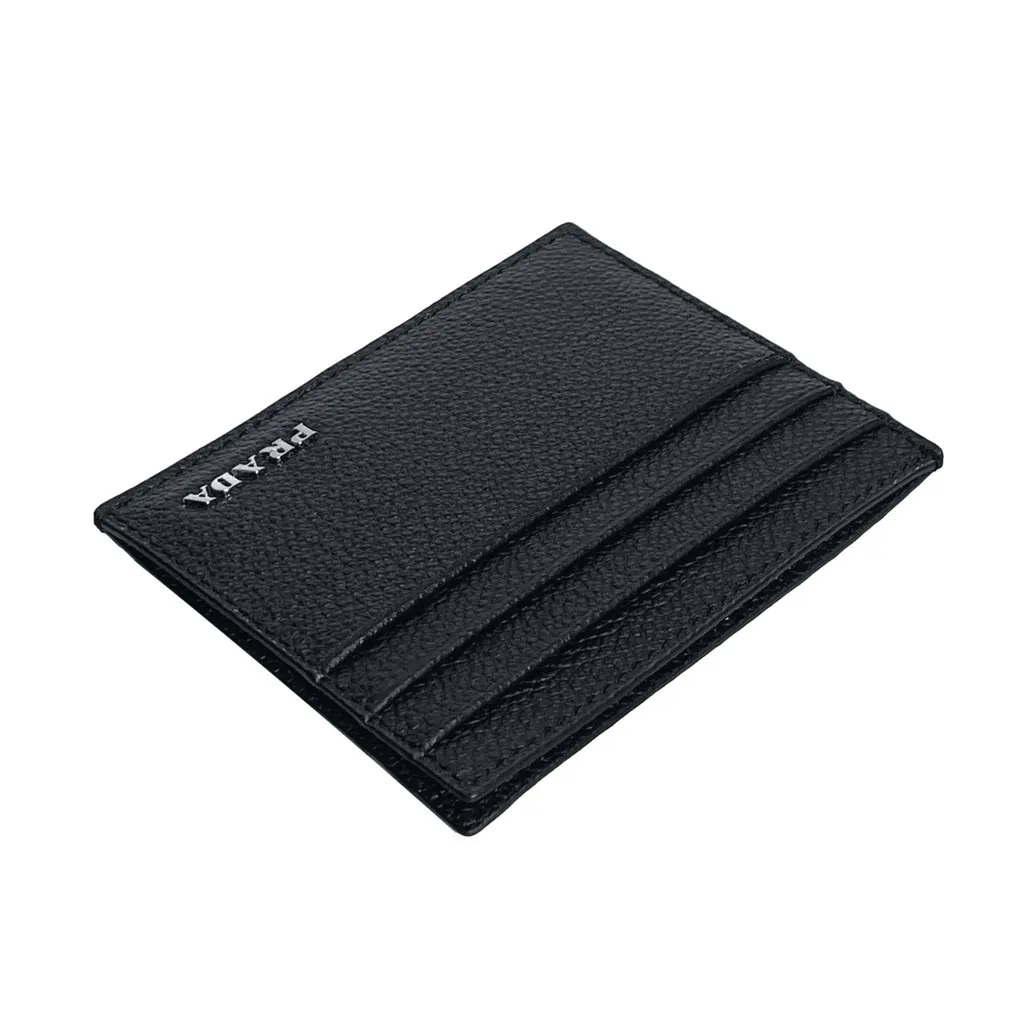 Prada Vitello Micro Grain Leather Black Card Holder Wallet Black Leather Never worn - Model View