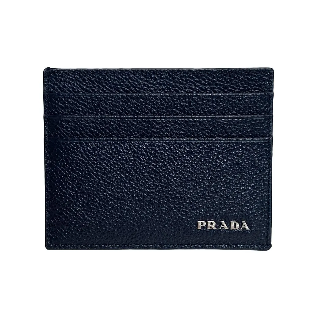 Prada Vitello Micro Grain Leather Baltico Blue Card Holder Wallet Blue Leather Never worn - Front View