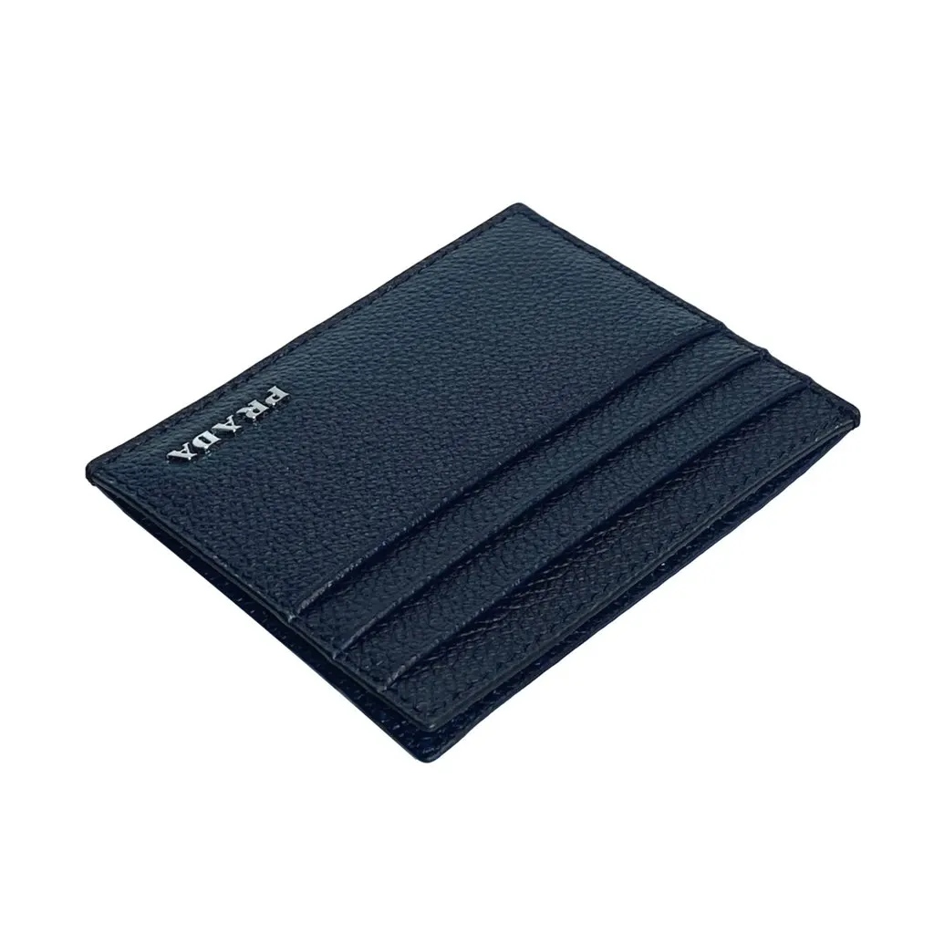 Prada Vitello Micro Grain Leather Baltico Blue Card Holder Wallet Blue Leather Never worn - Model View