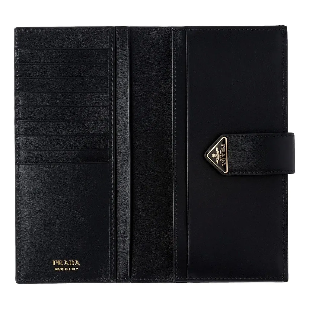 Prada Prada City Smooth Calfskin Long Wallet in Nero Black Black Leather Never worn - Model View
