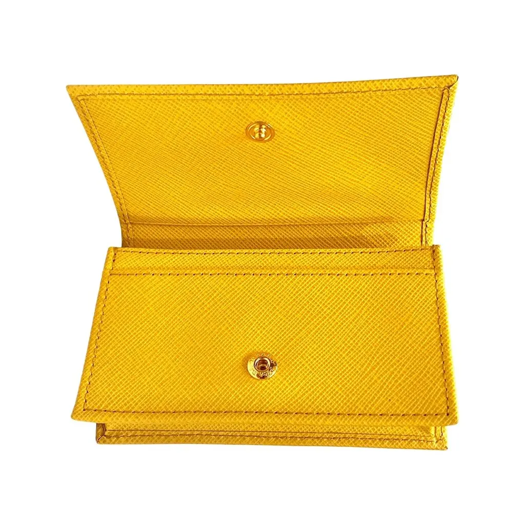 Prada Saffiano Yellow Leather Card Case Wallet Yellow Leather Never worn - Box View