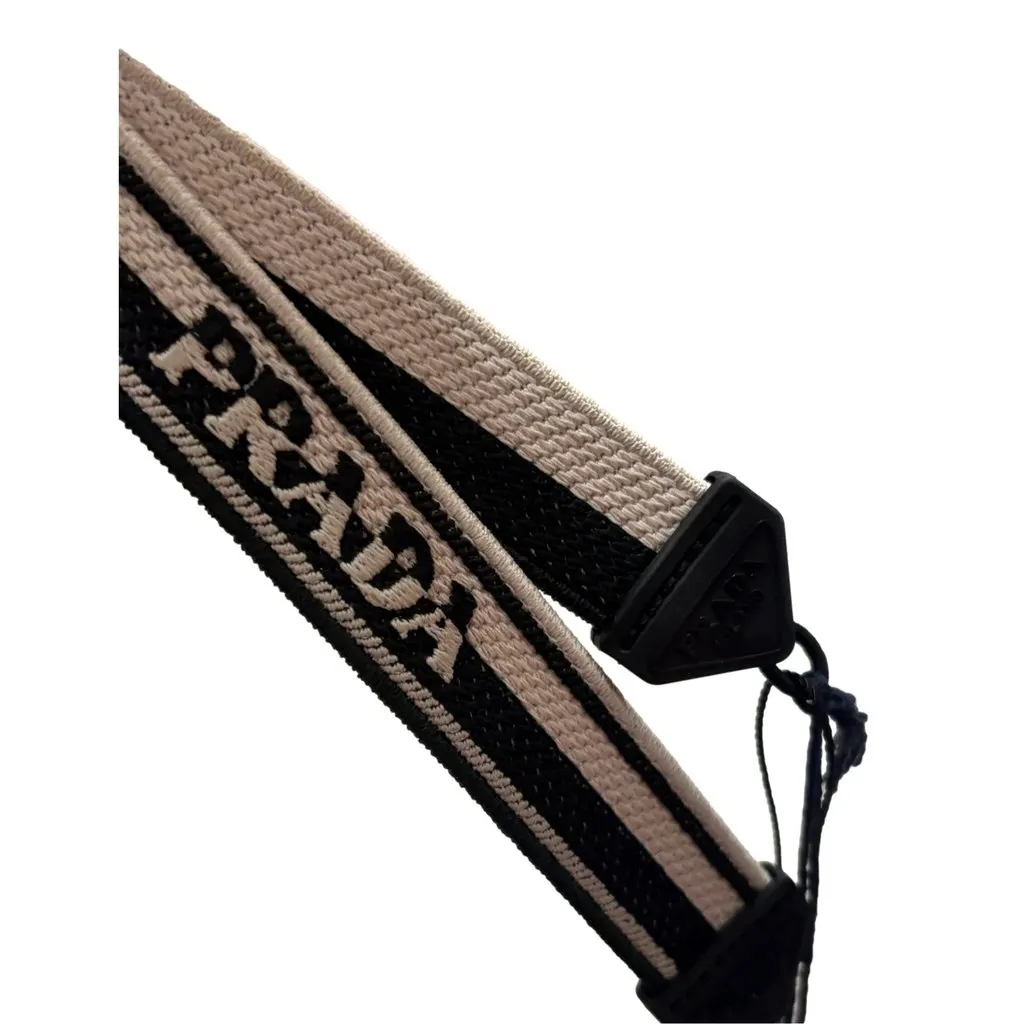 Prada Black and Talc White Woven Embroidered Logo Sunglasses Strap White Never worn - Back View