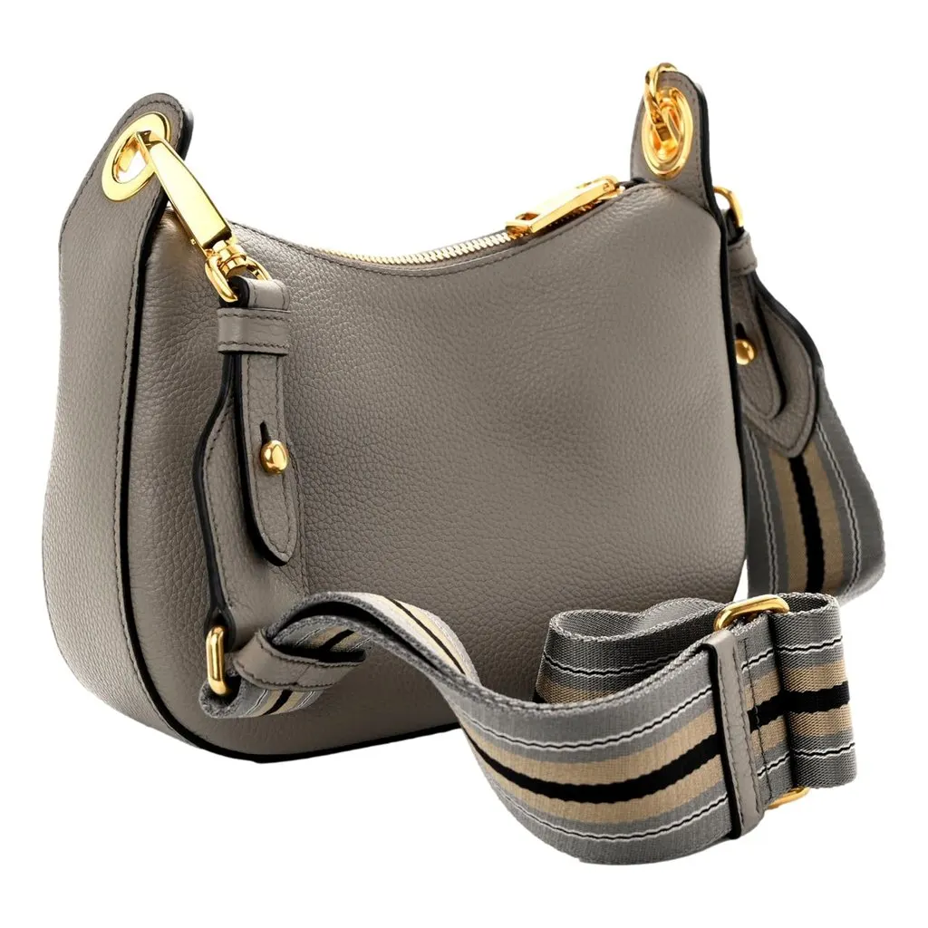 Prada Vitello Phenix Zippered Messenger Hobo Grey Leather Shoulder Bag Grey Leather Never worn - Back View
