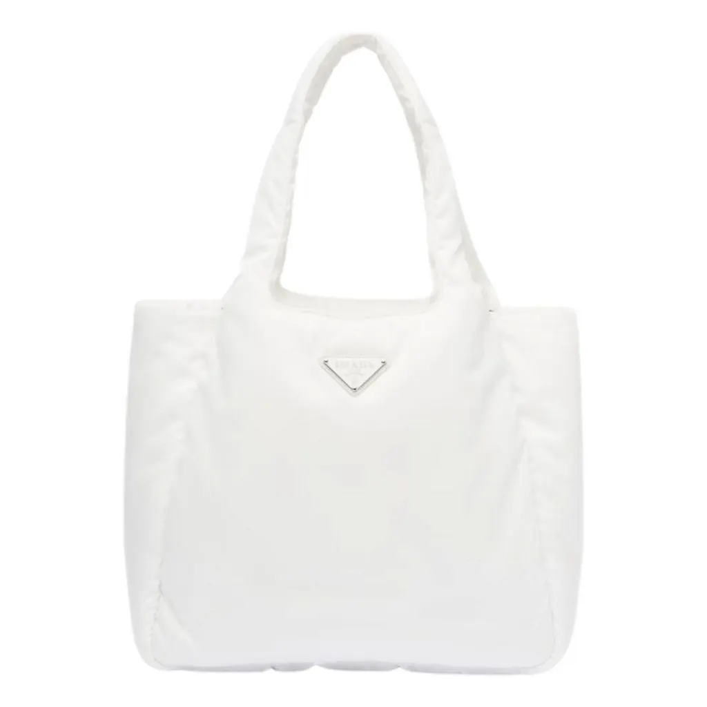 Prada White Padded Re-Nylon Large Tote Bag with Triangle Logo White Polyamide Never worn - Front View