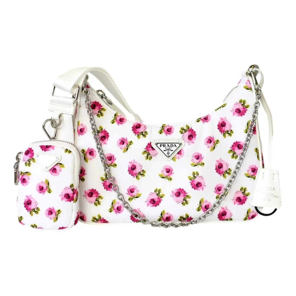 Prada Re-Edition Hobo Bag Tessuto Nylon Womens Mini Pink and White Floral Pink Polyamide Never worn - Back View