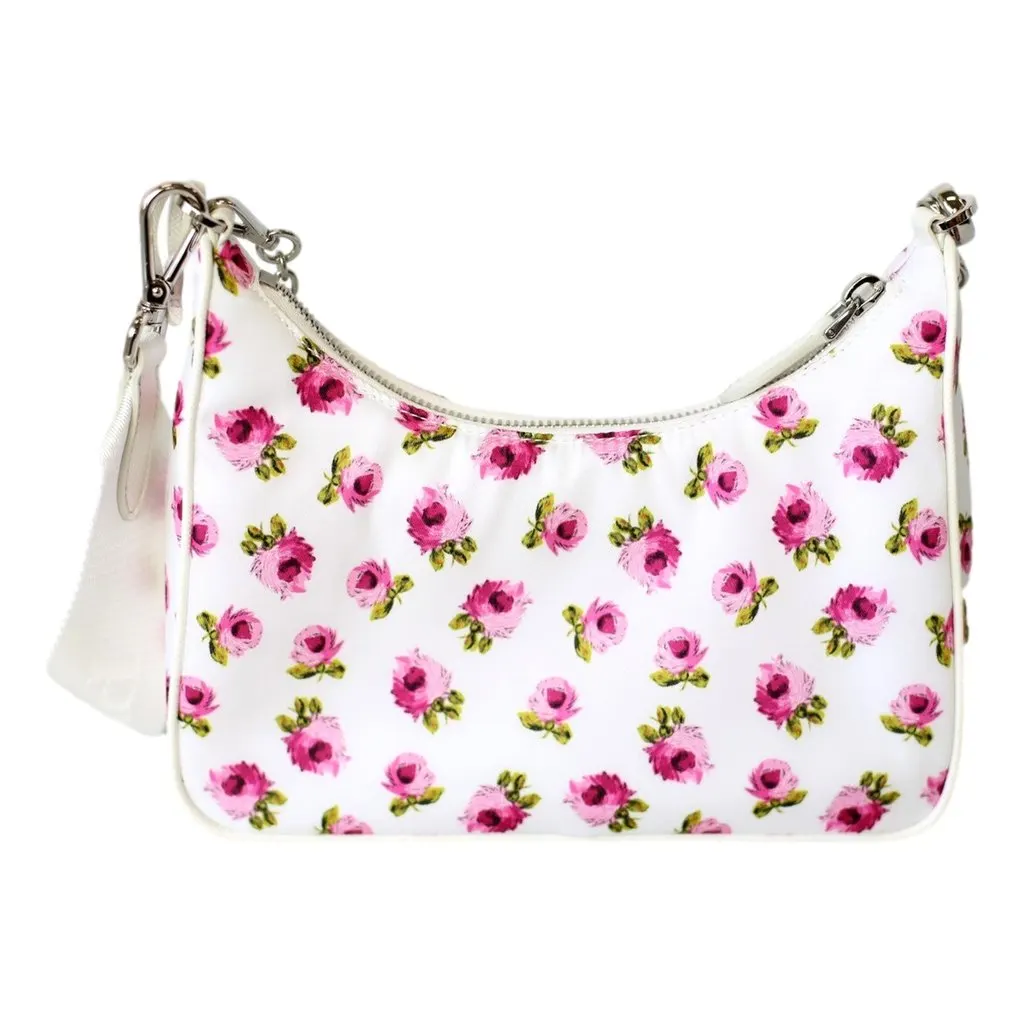 Prada Re-Edition Hobo Bag Tessuto Nylon Womens Mini Pink and White Floral Pink Polyamide Never worn - Inside View