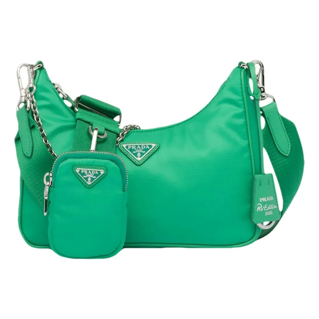 Prada Re-Edition 2005 Green Tessuto Nylon Chain Shoulder Bag Green Polyamide Never worn - Front View