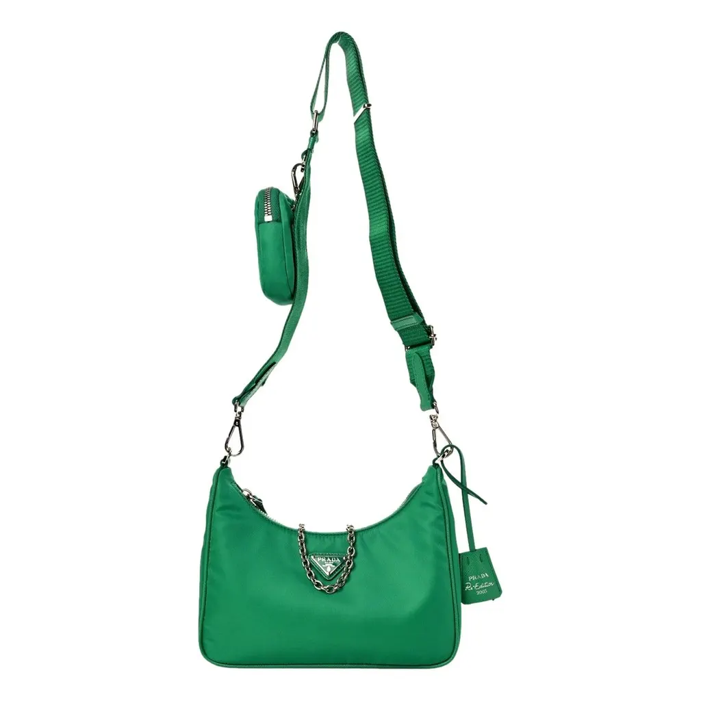 Prada Re-Edition 2005 Green Tessuto Nylon Chain Shoulder Bag Green Polyamide Never worn - Box View