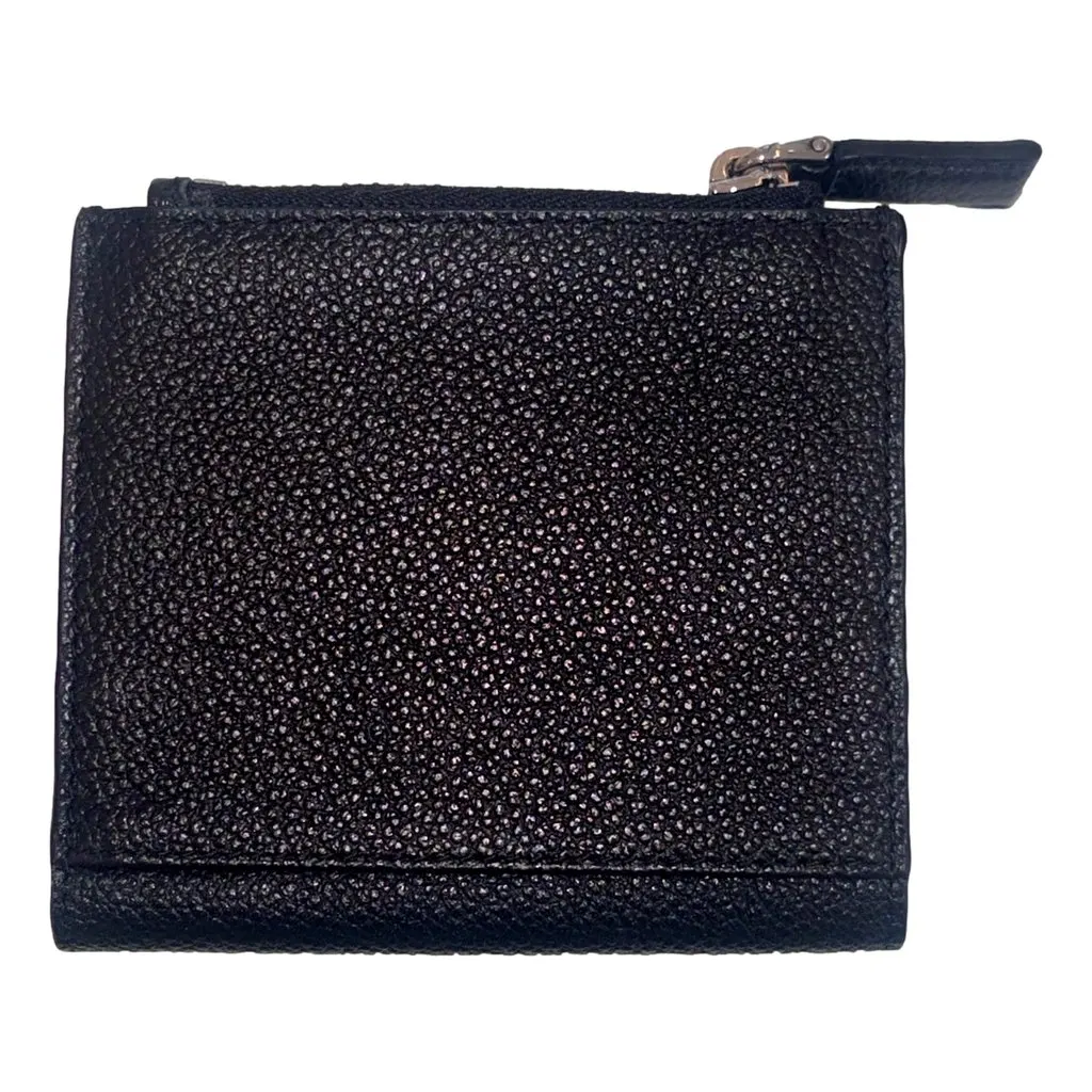 Prada Black Vitello Grain Leather Card Case Bifold Wallet with Zipper Coin Pouch Black Leather Never worn - Back View