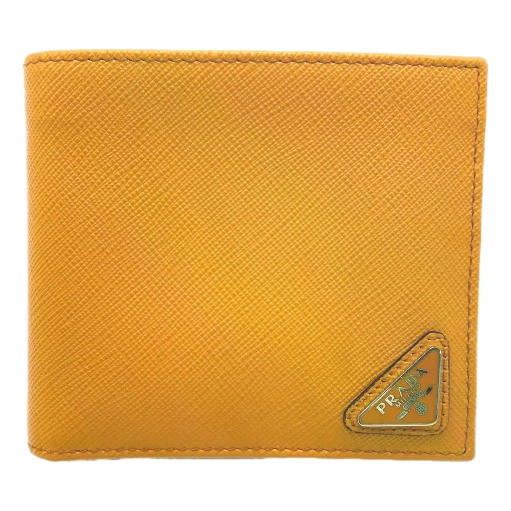 Prada Saffiano Leather Bifold Wallet with Coin Pocket Amber Orange Orange Leather Never worn - Front View
