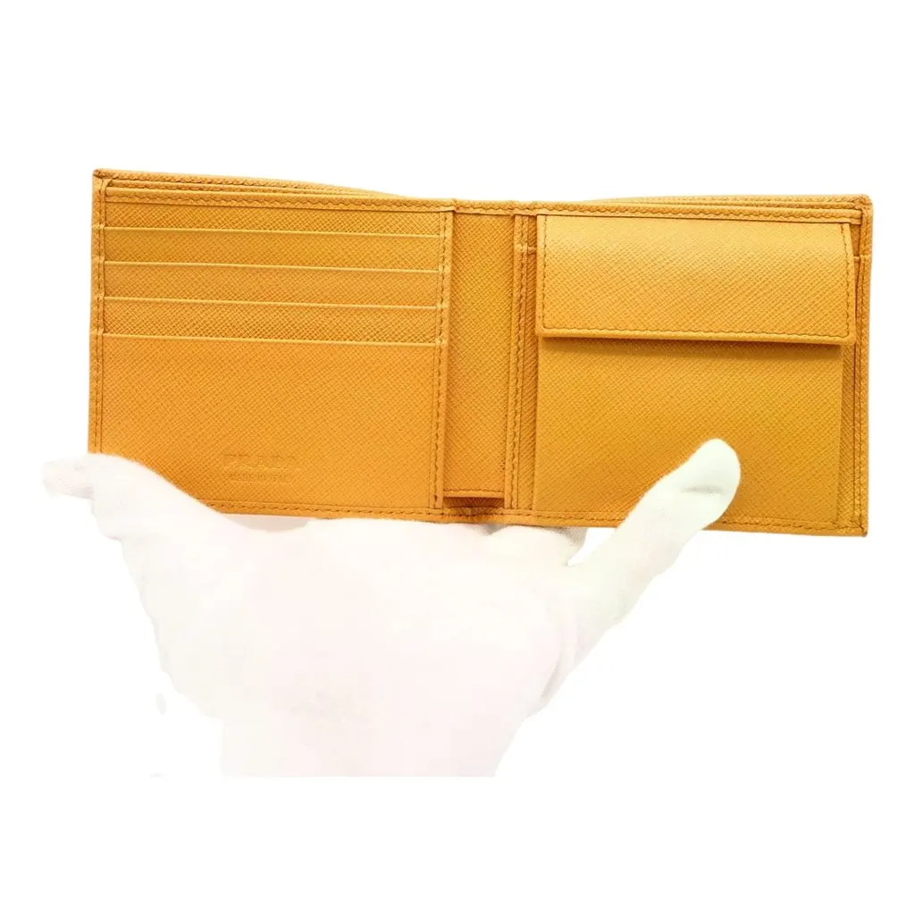 Prada Saffiano Leather Bifold Wallet with Coin Pocket Amber Orange Orange Leather Never worn - Back View