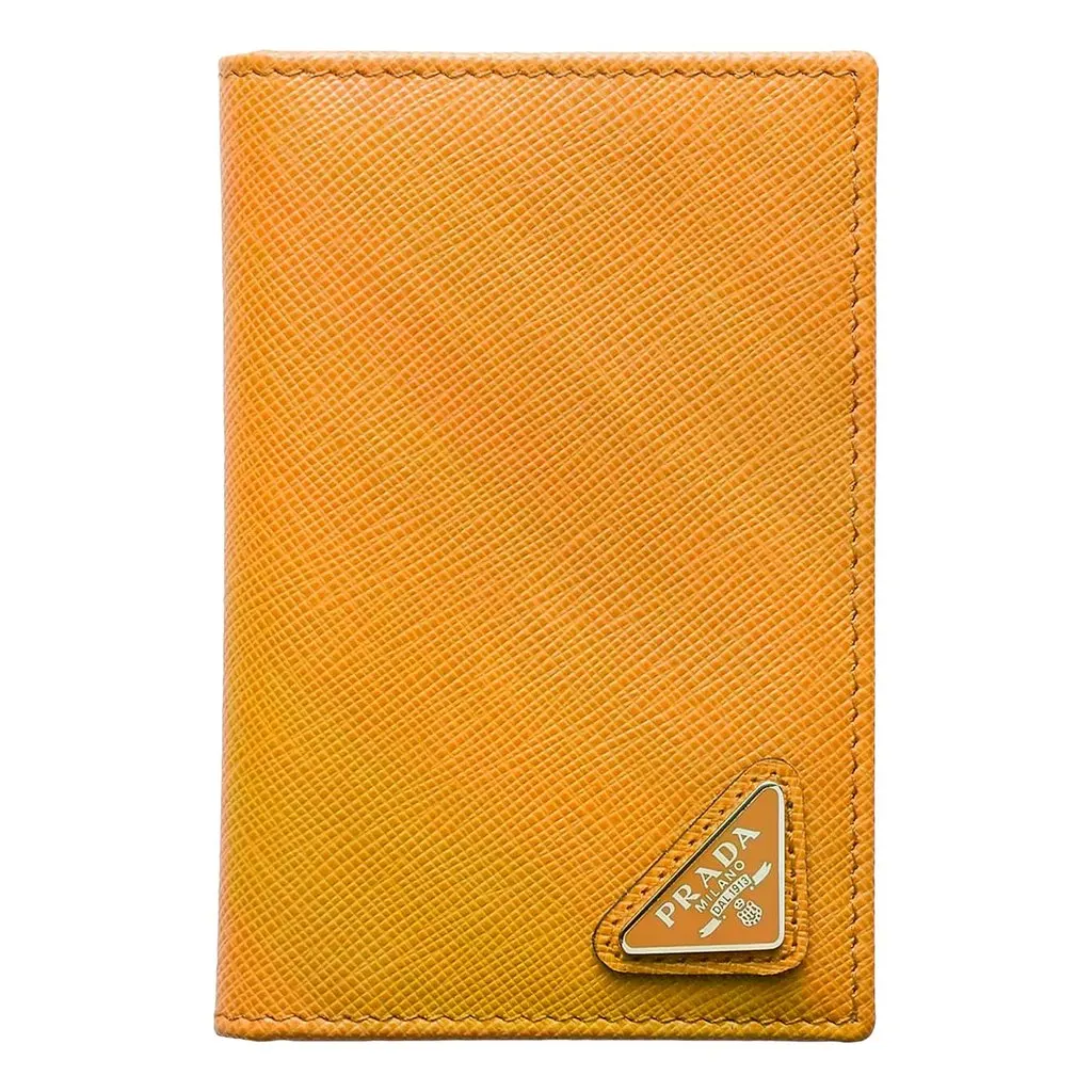 Prada Saffiano Vertical Card Holder Wallet Ambra Orange Orange Leather Never worn - Front View