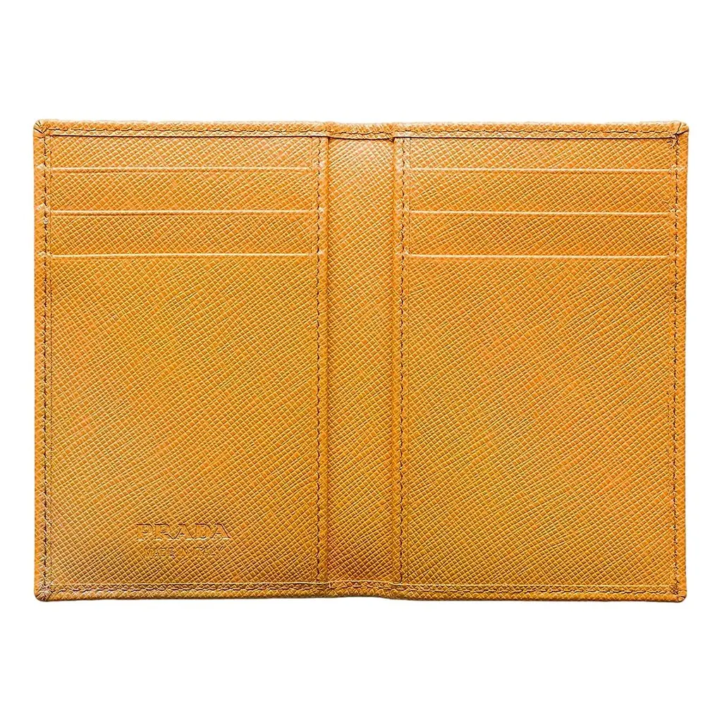 Prada Saffiano Vertical Card Holder Wallet Ambra Orange Orange Leather Never worn - Inside View