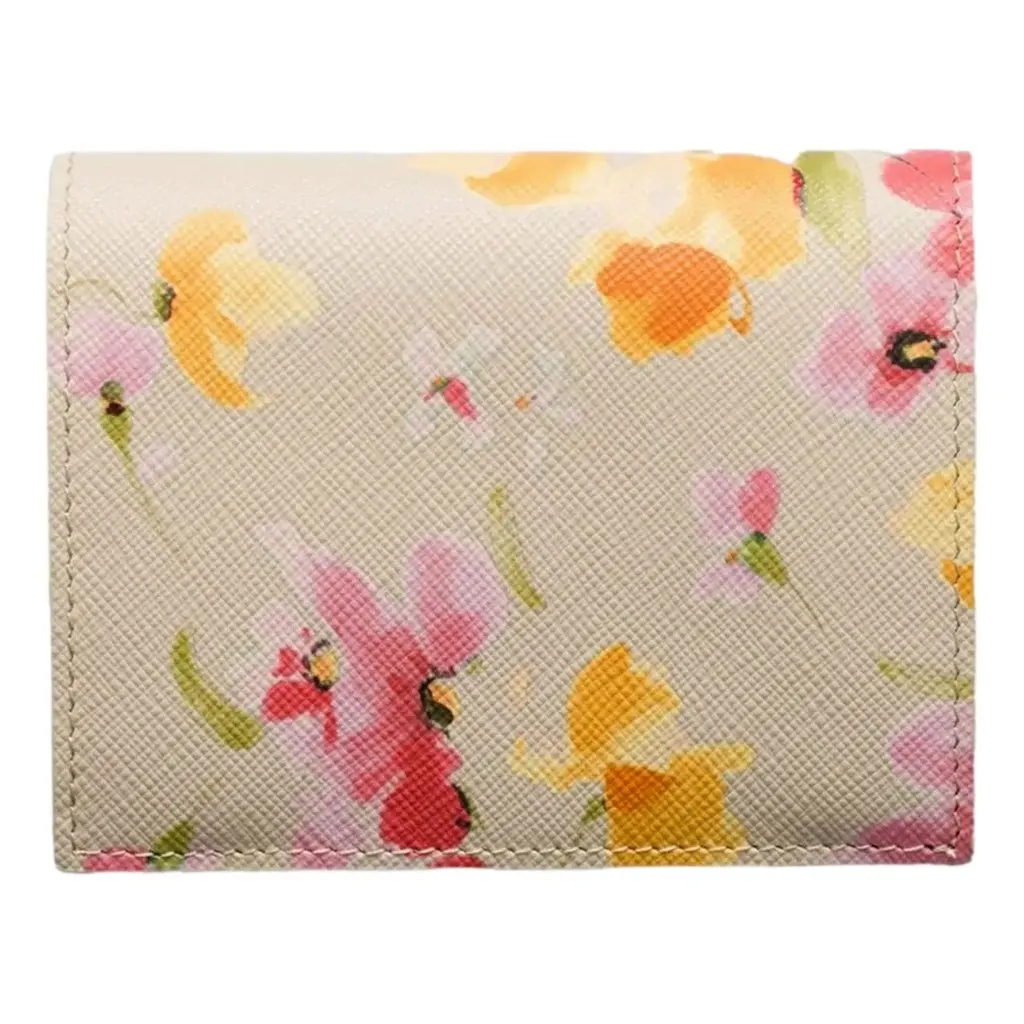 Prada Saffiano Leather Floral Bifold Wallet In Neutral Brown Leather Never worn - Inside View
