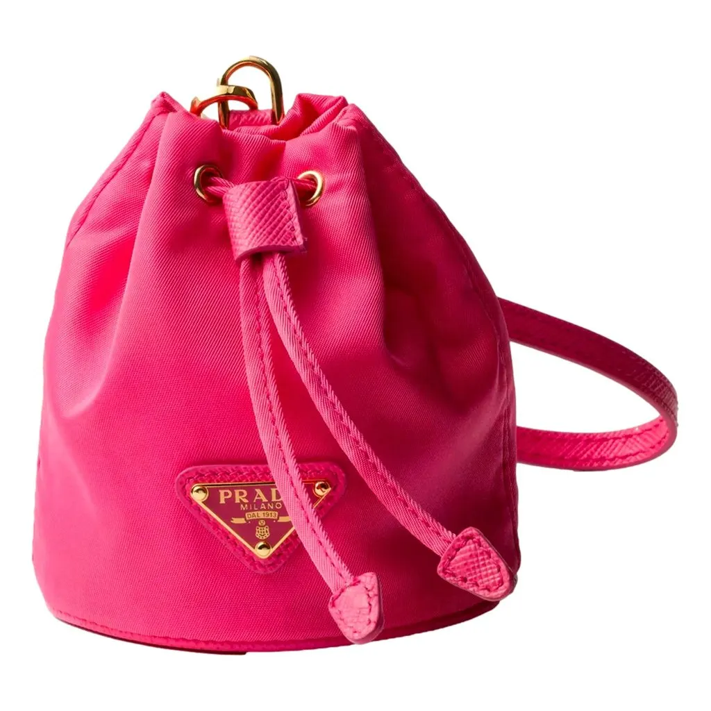 Prada Re Nylon and Saffiano Leather Trim Mini Bag Charm Keychain Peonia Pink Pink Polyamide Never worn - Front View