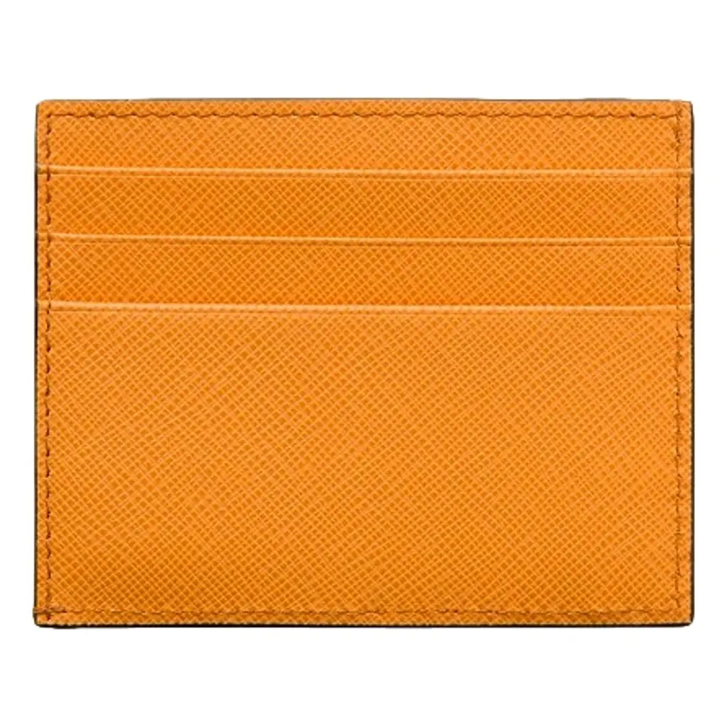 Prada Saffiano Triangle Logo Card Holder Wallet Ambra Orange Orange Leather Never worn - Back View