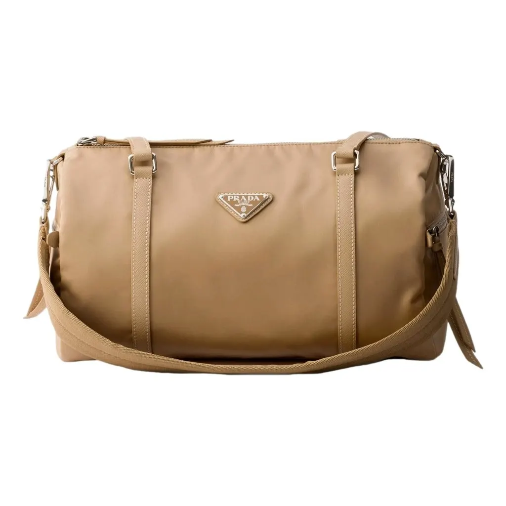 Prada Prada Small Re-Nylon and Saffiano Leather Duffel Bag Camello Beige Brown Leather Never worn - Front View