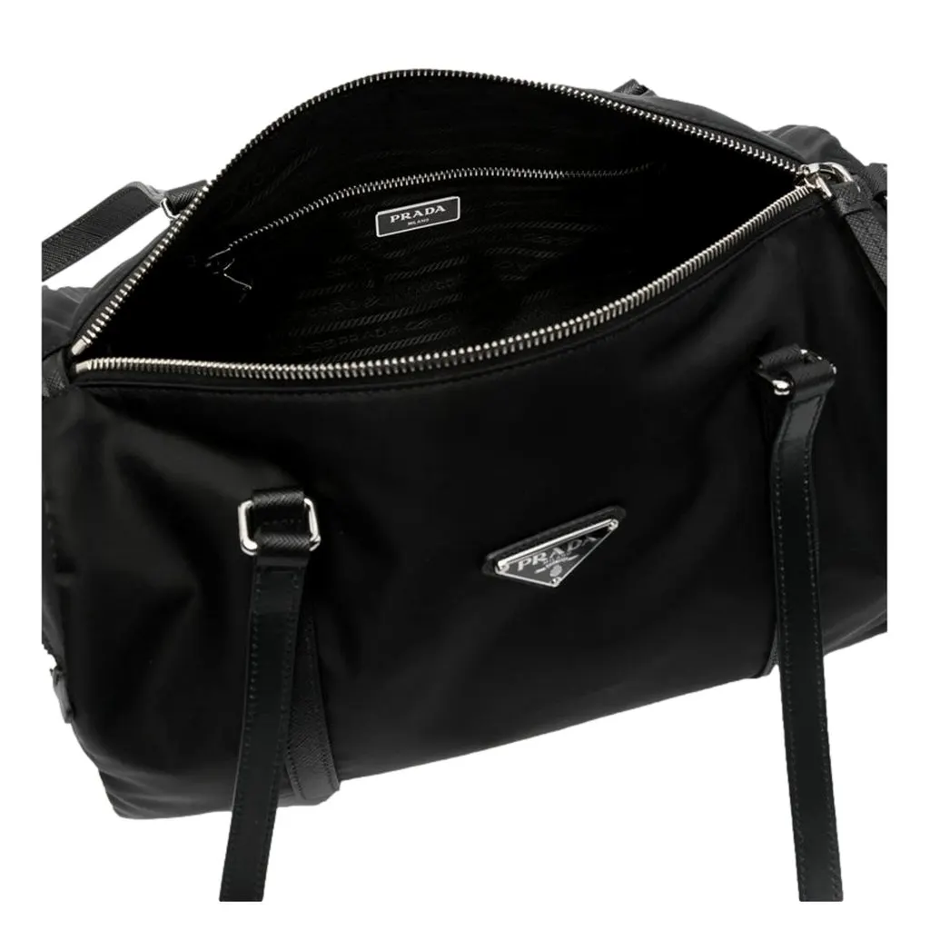 Prada Prada Small Re-Nylon and Saffiano Leather Duffel Bag Black Black Leather Never worn - Model View