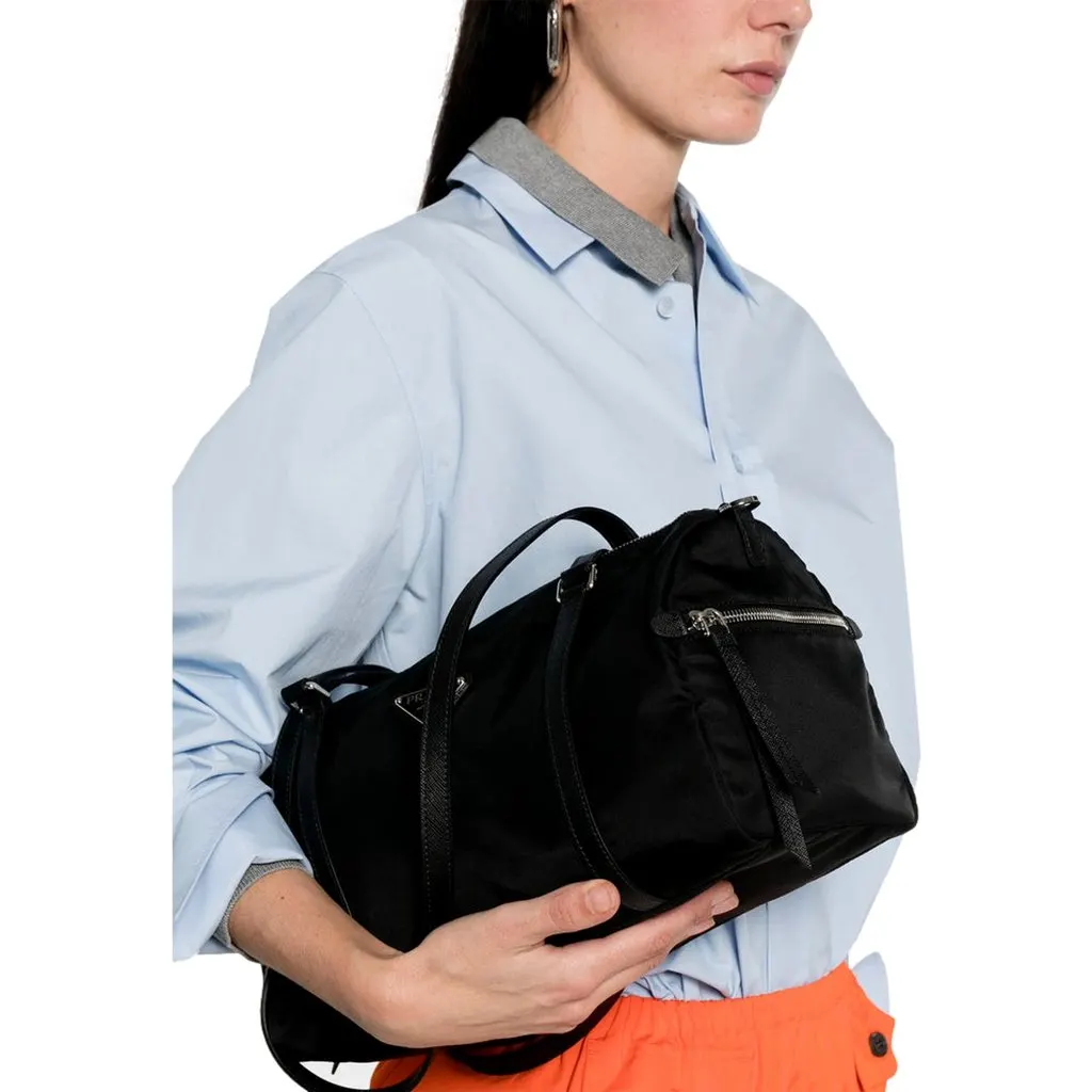 Prada Prada Small Re-Nylon and Saffiano Leather Duffel Bag Black Black Leather Never worn - Box View