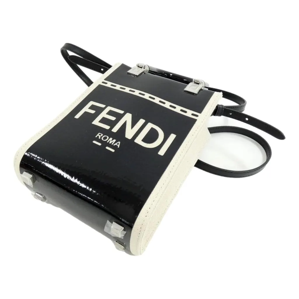 Fendi FF Mini Bag Shopper Tote Crossbody Bag Leather and Canvas Black Black Leather Never worn - Back View