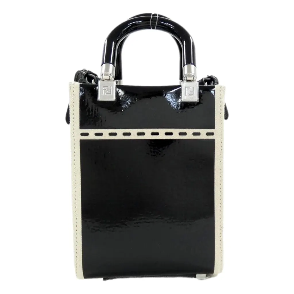 Fendi FF Mini Bag Shopper Tote Crossbody Bag Leather and Canvas Black Black Leather Never worn - Inside View