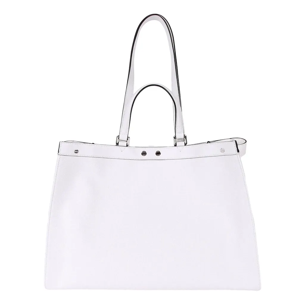 Fendi FF Canvas X-Tote Bag Black White Leather Trim Turn Lock Black Leather Never worn - Inside View