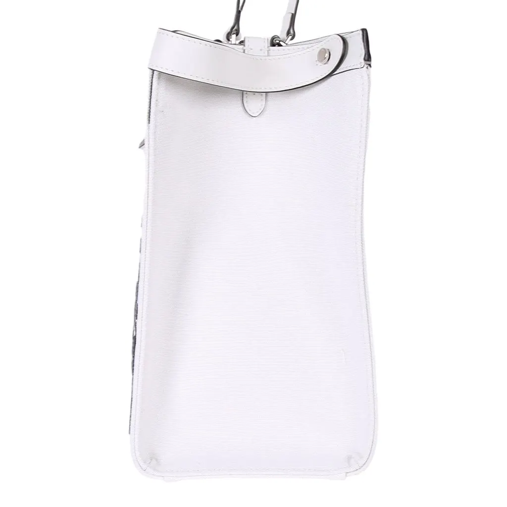 Fendi FF Canvas X-Tote Bag Black White Leather Trim Turn Lock Black Leather Never worn - Model View