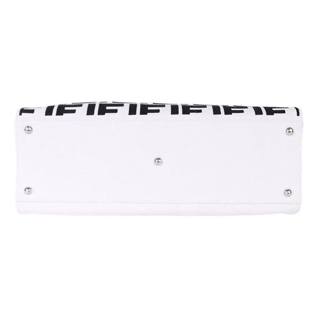 Fendi FF Canvas X-Tote Bag Black White Leather Trim Turn Lock Black Leather Never worn - Box View