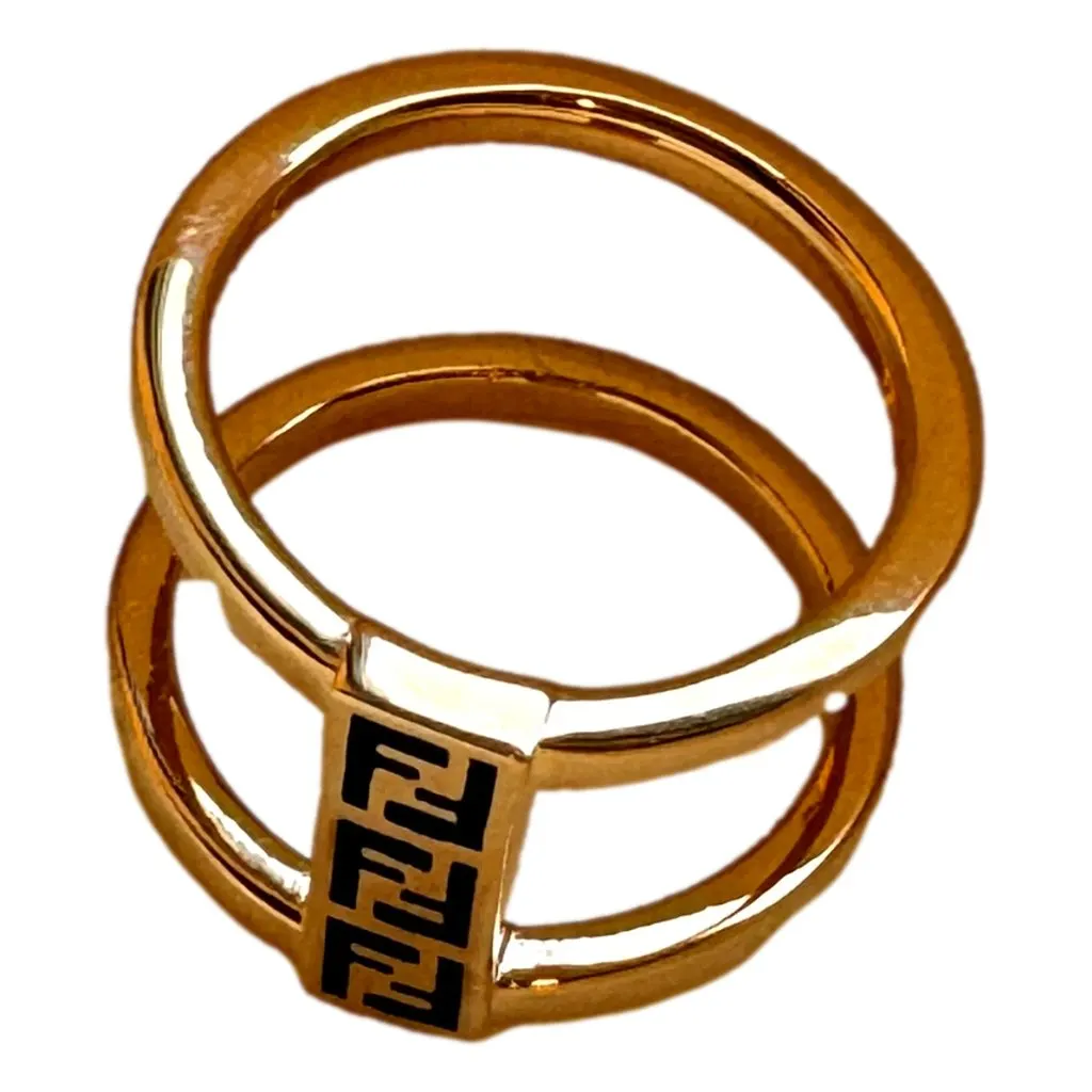 Fendi Fendi FF Oro Soft Logo Black and Gold Ring Medium Gold Never worn - Box View