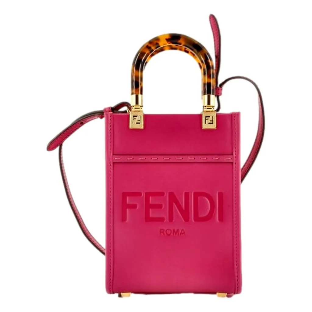 Fendi Sunshine Shopper Fuchsia Pink Small Handbag Crossbody Bag Pink Leather Never worn - Front View