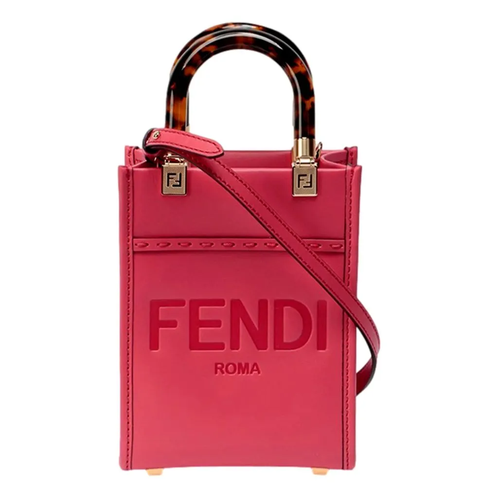 Fendi Sunshine Shopper Fuchsia Pink Small Handbag Crossbody Bag Pink Leather Never worn - Back View
