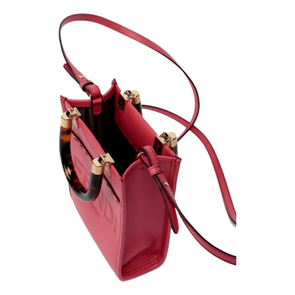 Fendi Sunshine Shopper Fuchsia Pink Small Handbag Crossbody Bag Pink Leather Never worn - Inside View
