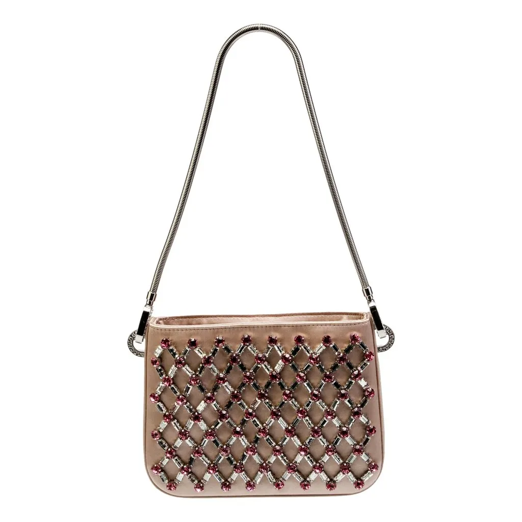 Miu Miu Sassy Crystal Embellished Powder Pink Satin Handbag Pink Satin Never worn - Front View