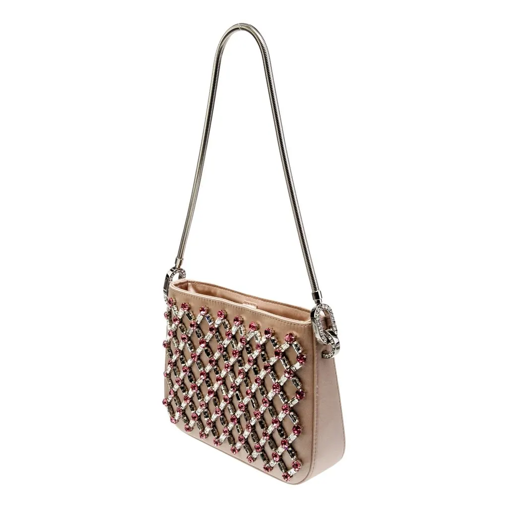Miu Miu Sassy Crystal Embellished Powder Pink Satin Handbag Pink Satin Never worn - Back View