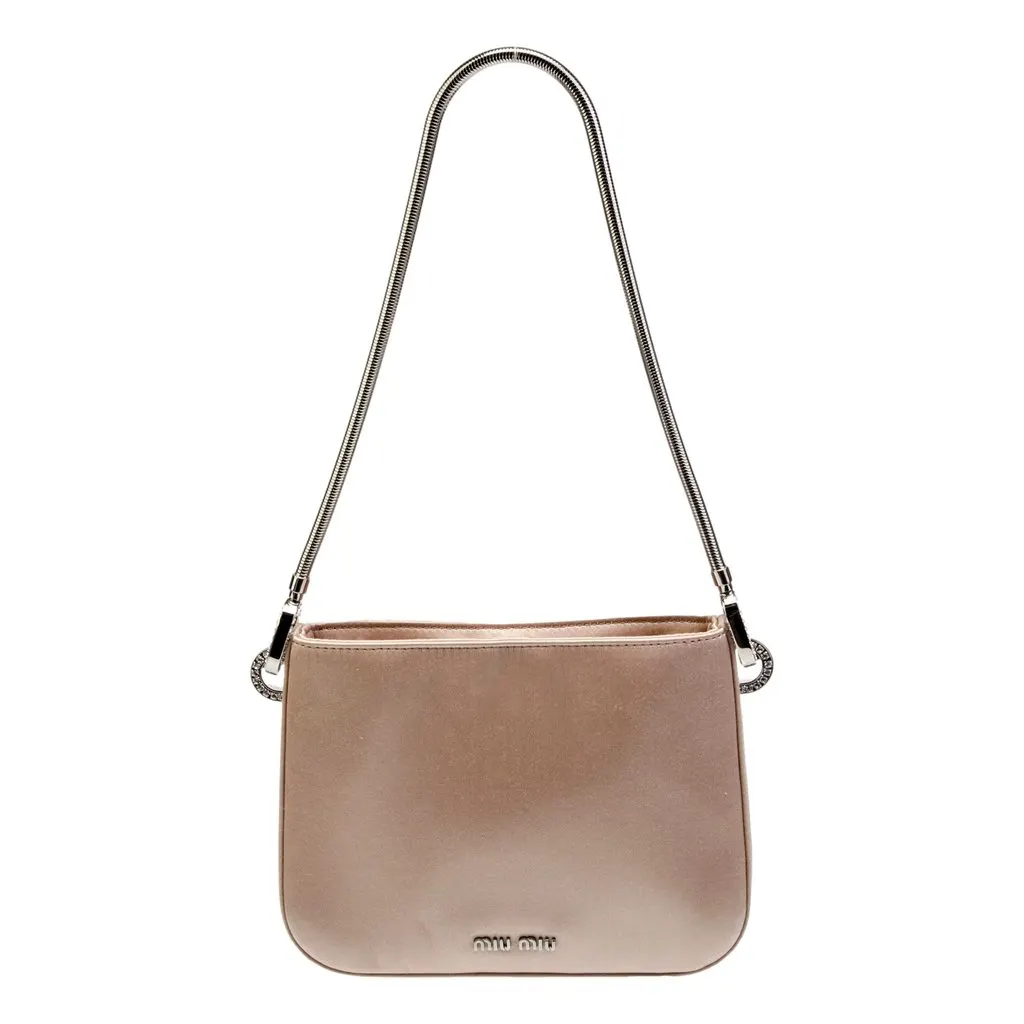 Miu Miu Sassy Crystal Embellished Powder Pink Satin Handbag Pink Satin Never worn - Inside View