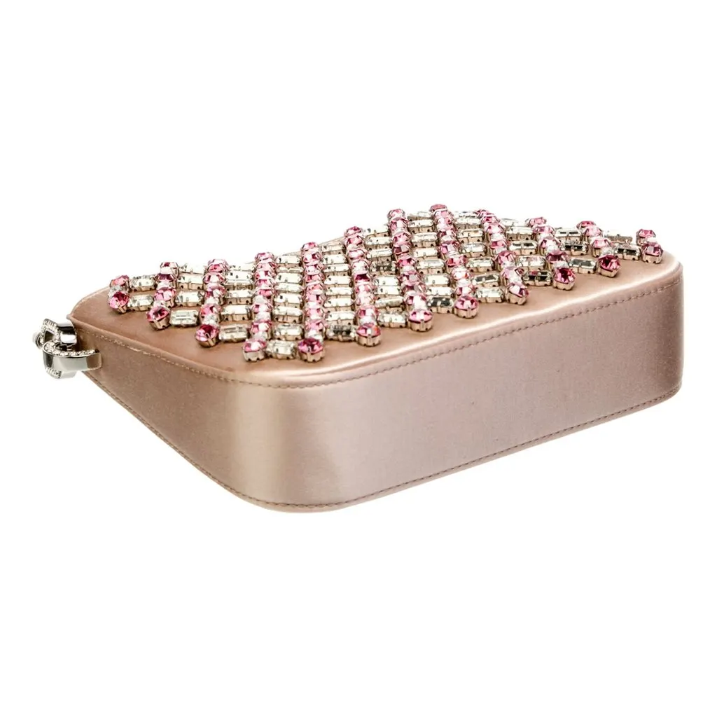 Miu Miu Sassy Crystal Embellished Powder Pink Satin Handbag Pink Satin Never worn - Model View