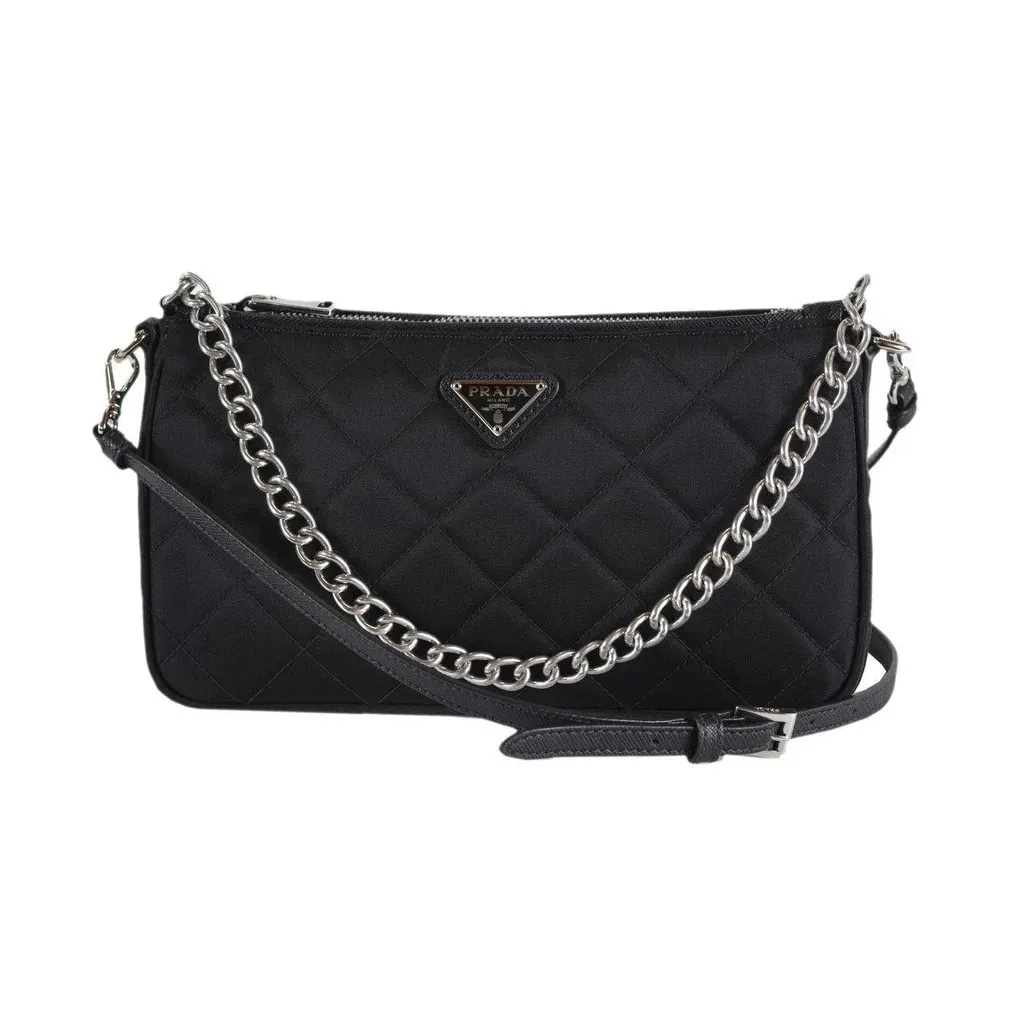 Prada Black Tessuto Nylon Quilted Chain Crossbody Bag MultiColor Never worn - Front View