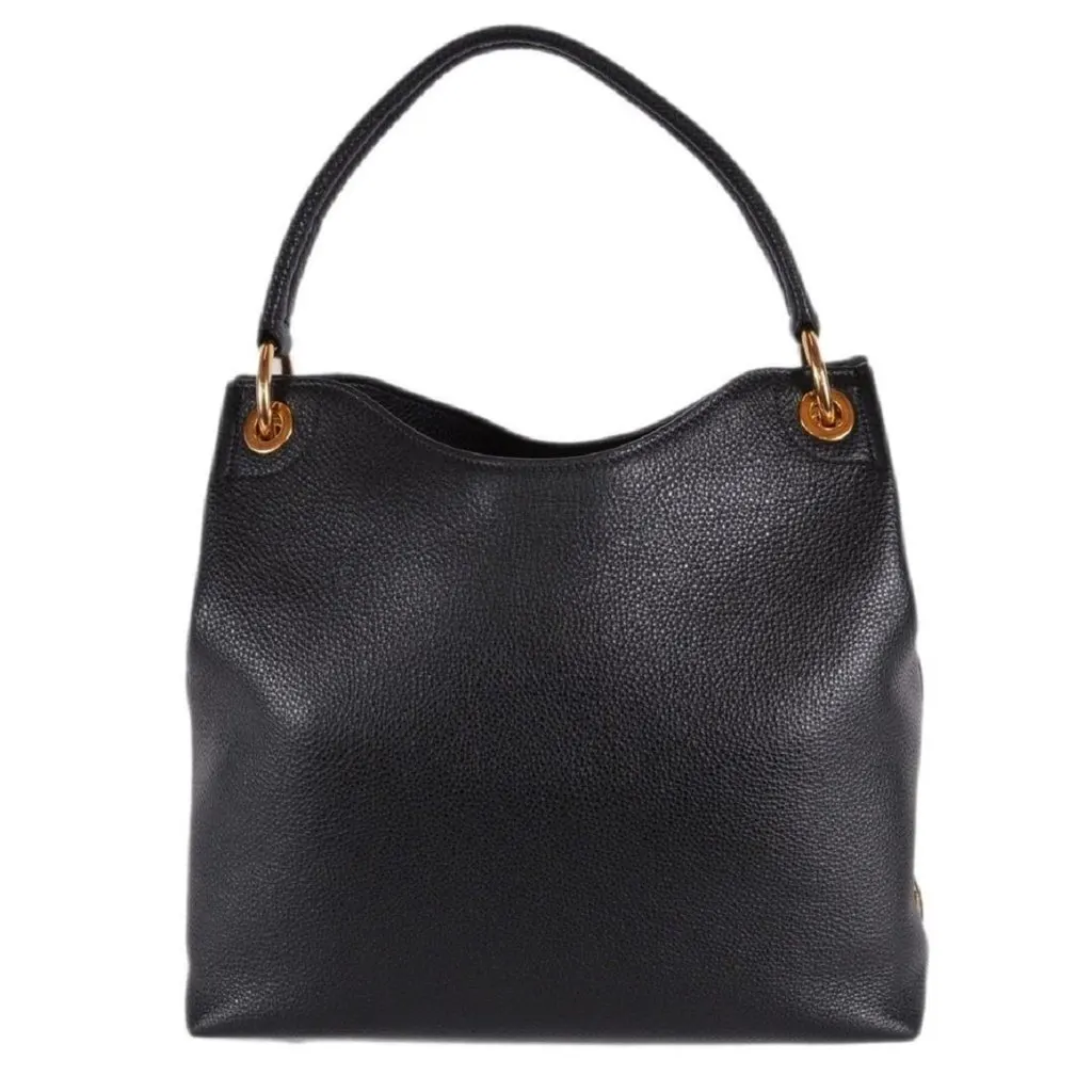 Prada Vitello Phenix Black Leather Embossed Logo Hobo Tote Bag Black Leather Never worn - Inside View