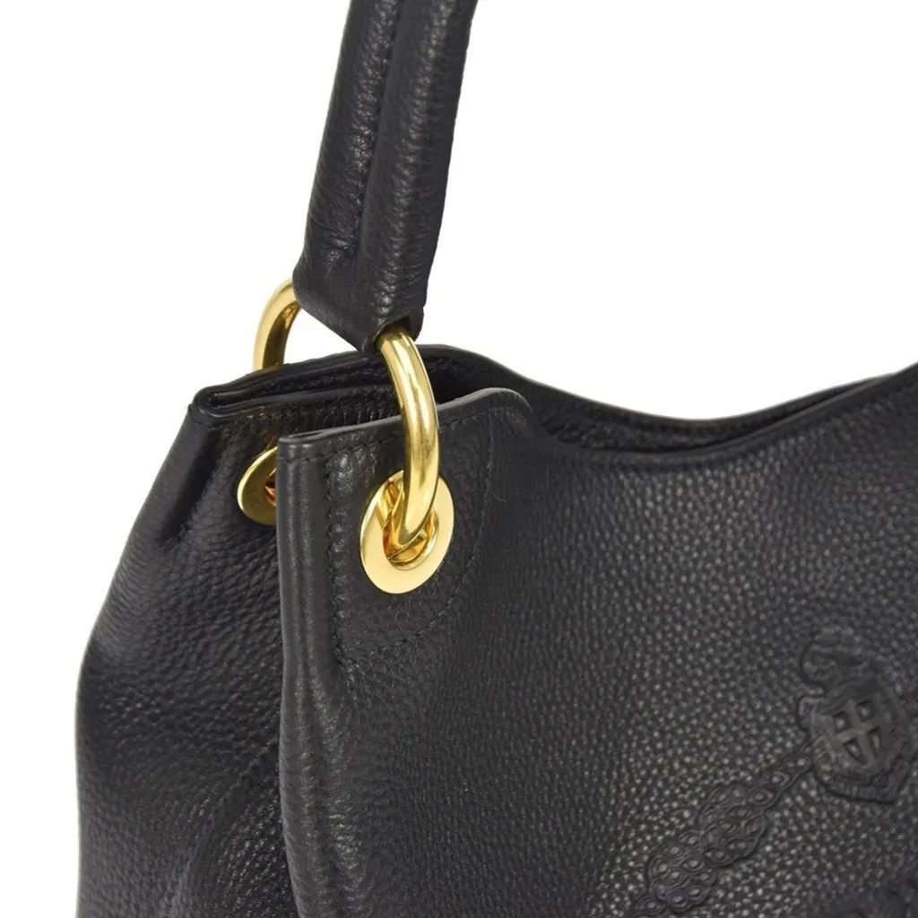 Prada Vitello Phenix Black Leather Embossed Logo Hobo Tote Bag Black Leather Never worn - Box View