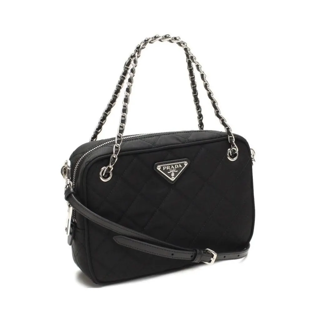 Prada Re-Edition Nylon Quilted Black Triangle Logo Crossbody Bag Black Polyamide Never worn - Back View