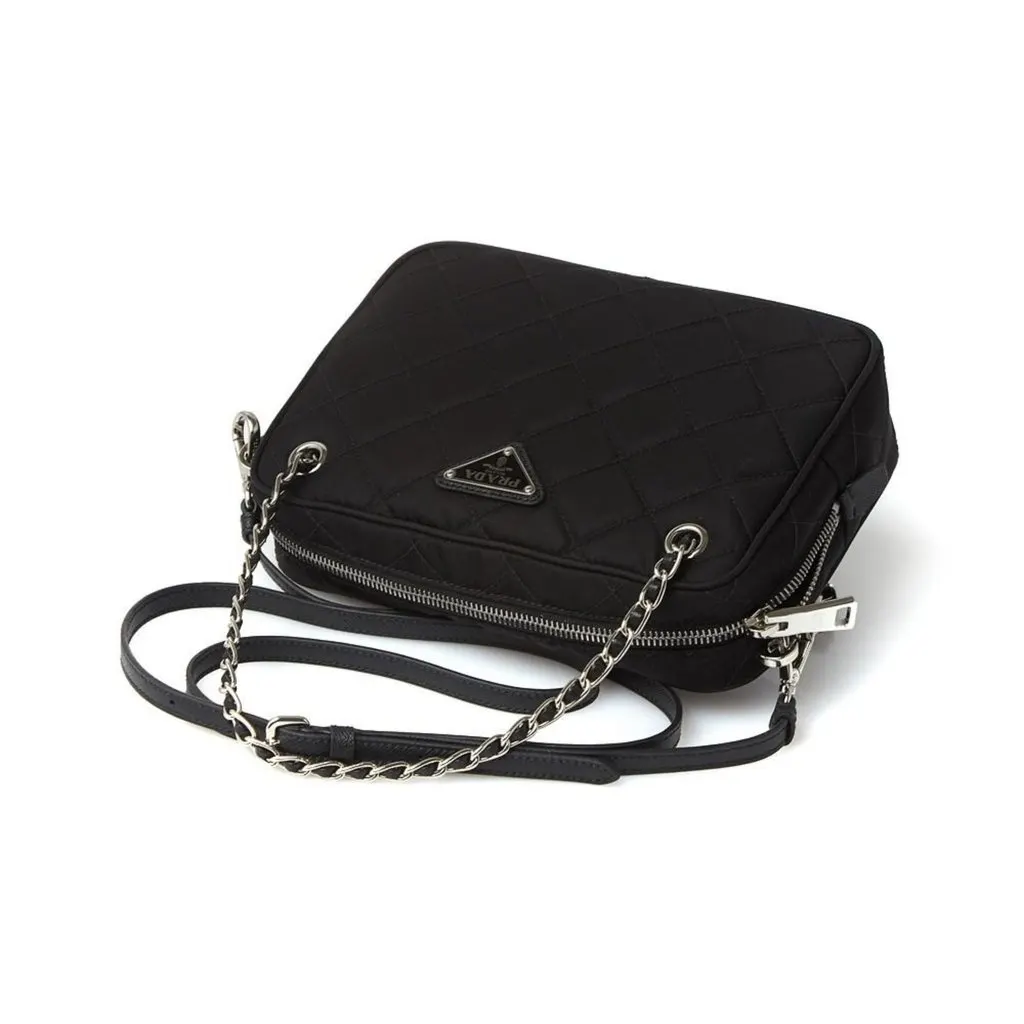 Prada Re-Edition Nylon Quilted Black Triangle Logo Crossbody Bag Black Polyamide Never worn - Box View