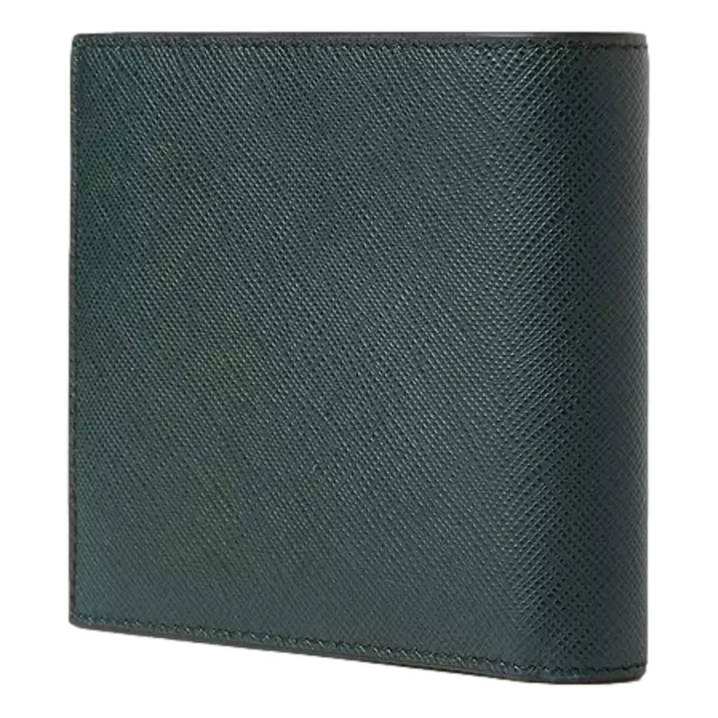 Prada Saffiano Leather Dark Green Bifold Wallet Metal Logo Green Leather Never worn - Inside View