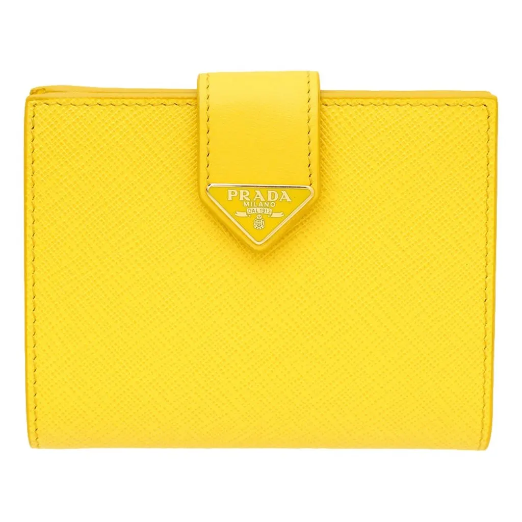 Prada Saffiano Leather Snap Bifold Wallet Sole Yellow Yellow Leather Never worn - Front View