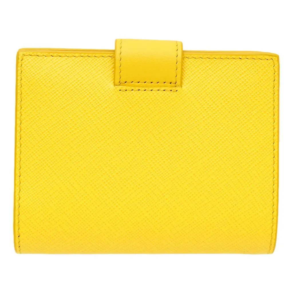 Prada Saffiano Leather Snap Bifold Wallet Sole Yellow Yellow Leather Never worn - Back View