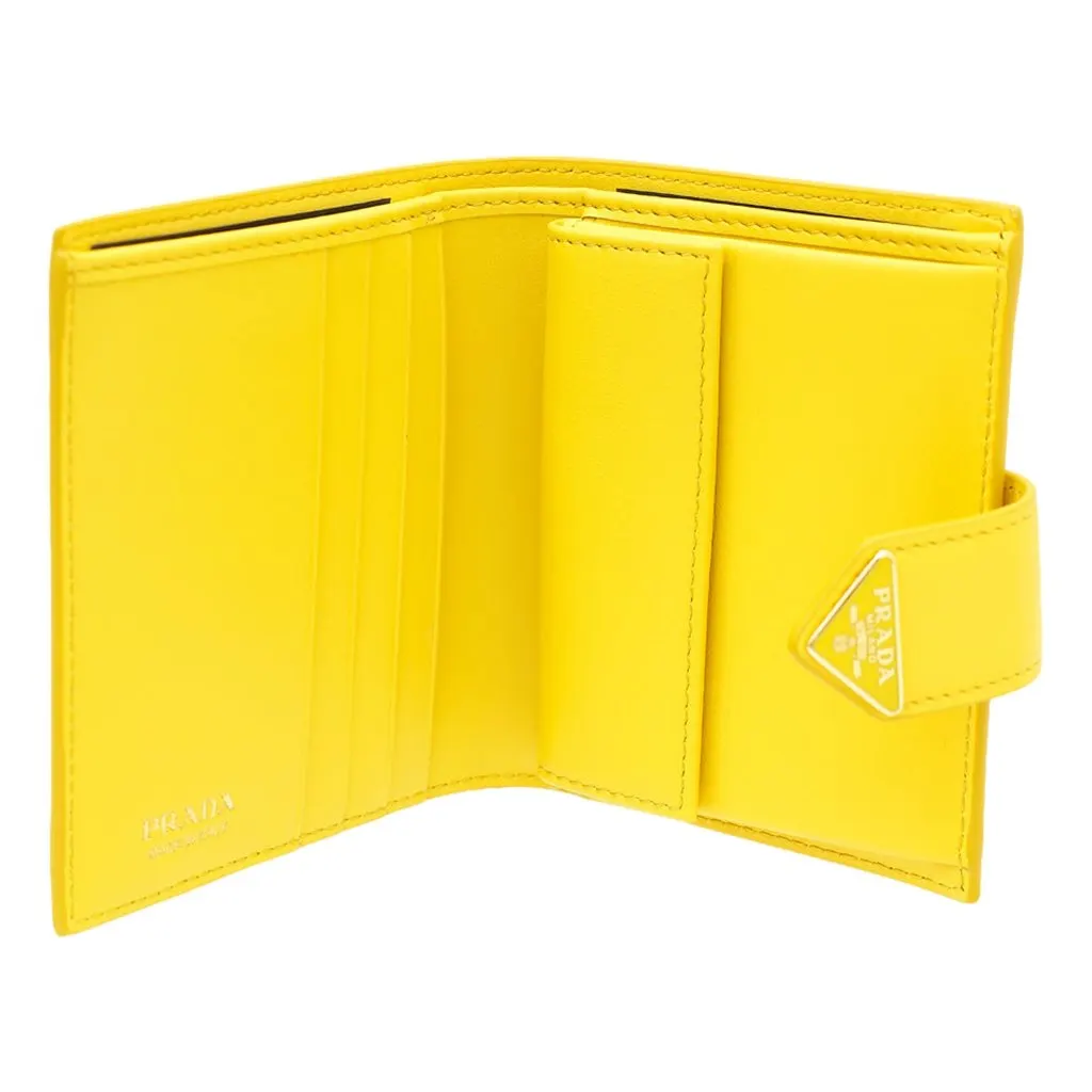 Prada Saffiano Leather Snap Bifold Wallet Sole Yellow Yellow Leather Never worn - Model View