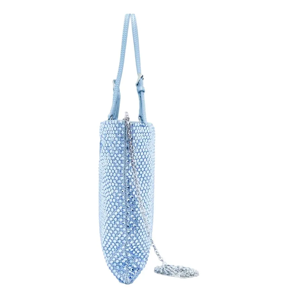 Prada Mini Satin Crystal Embellished Double Handle Crossbody Handbag Light Blue Blue Leather Never worn - Model View