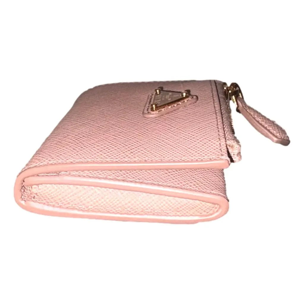 Prada Prada Saffiano Leather Cipria Beige Small Snap Bifold Coin Pouch Wallet Pink Leather Never worn - Back View