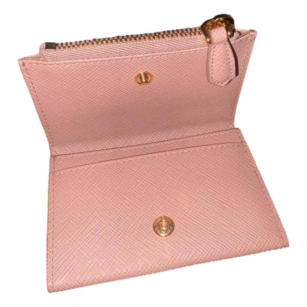 Prada Prada Saffiano Leather Cipria Beige Small Snap Bifold Coin Pouch Wallet Pink Leather Never worn - Model View