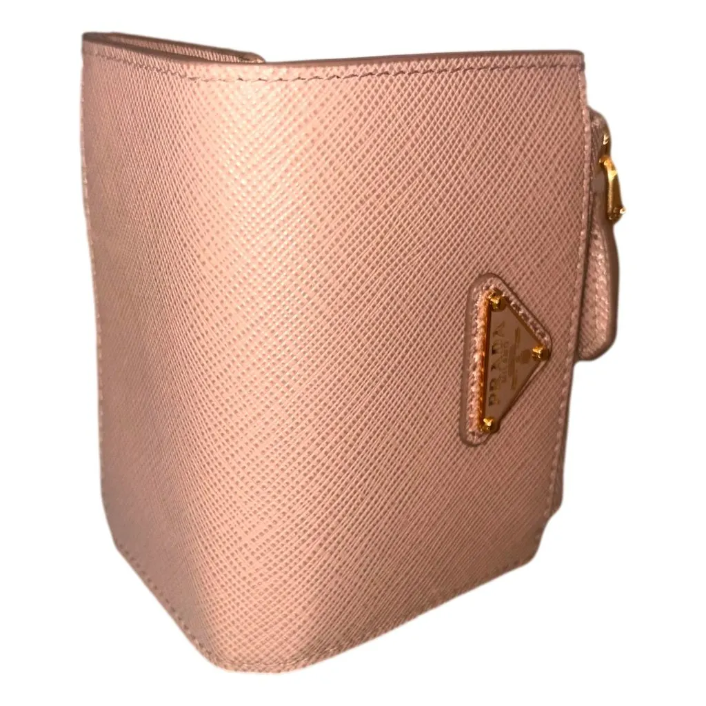 Prada Prada Saffiano Leather Cipria Beige Small Snap Bifold Coin Pouch Wallet Pink Leather Never worn - Box View